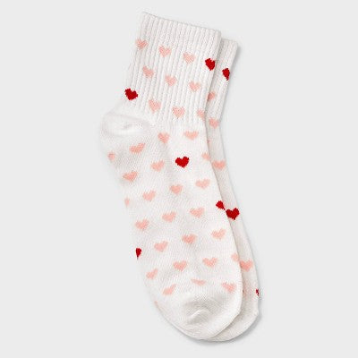 Women's Mini Hearts Valentine's Day Ankle Socks - Ivory/Pink/Red 4-10