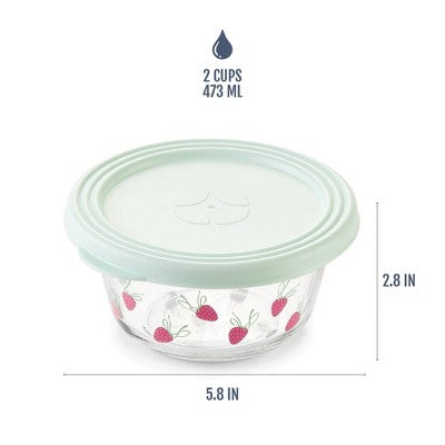 Ello Everyday 6pc 3c Glass Set with Body Decal Food Storage Containers Green Strawberries