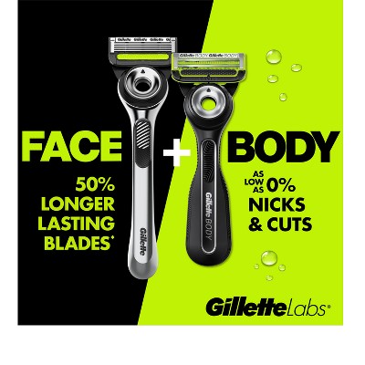 Gillette Labs Body + Intimate 5-Blade Men's Razor Blade Refills Compatible with Exfoliating Bar Body + Intimate Razor - 3ct