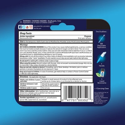 DenTek Pain Relief Kit for Oral Pain + Toothaches - 50 Treatments: Liquid Form, Benzocaine, Unflavored