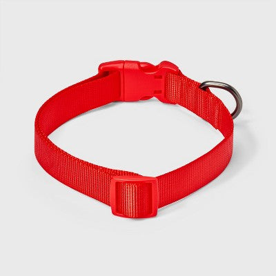 Basic Adjustable Dog Collar with Matching Buckle - M - Red - Boots & Barkley