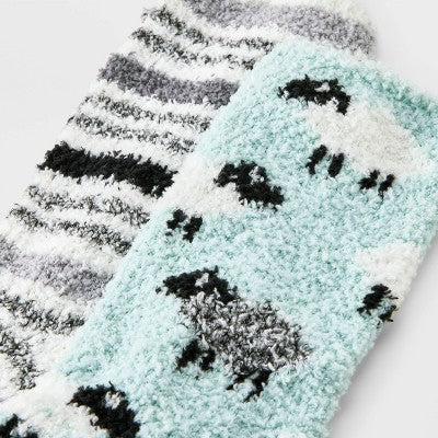 Women's Sheep 2pk Cozy Crew Socks - Aqua/Heather Gray 4-10