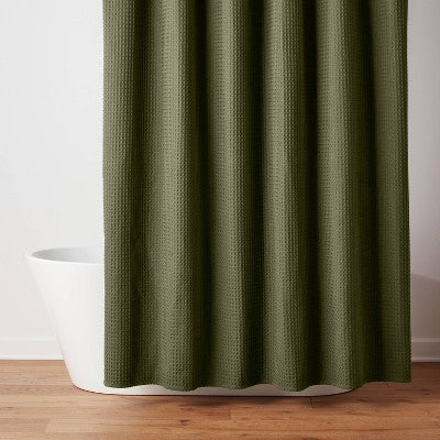 72"x72" Waffle Weave Shower Curtain Dark Olive Green - Threshold