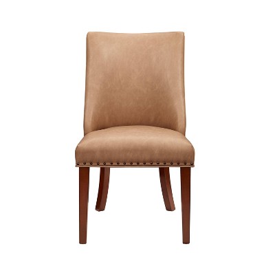 Axbridge Nailhead Trim Side Chair Faux Leather Tan - Powell: Set of 2, Upholstered, Wood Legs (LOCAL PICKUP ONLY)