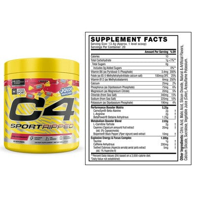 C4 Sport Ripped Pre-Workout Powder - Jolly Rancher Cherry - 20 Servings