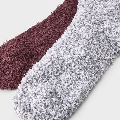 Women's Chenille Marl 2pk Cozy Crew Socks - Auden Gray /Purple 4-10