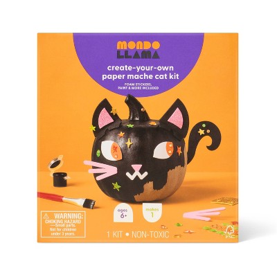 Halloween Craft Embellished Paper Mache Cat Painting Activity DIY Art Kit - Mondo Llama