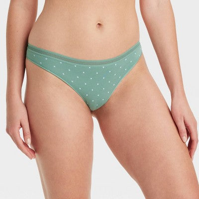 Women's 6pk Cotton Stretch Thong Underwear - Auden Assorted Color M: Solid & Polka Dots, Low Rise, Pull-On