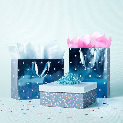 Blue Foil with White Star Dot Large Vogue Bag - Spritz