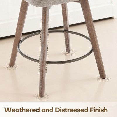 Bekrvio 26" Swivel Bar Stools Set of 1 with Solid Wood Legs, 3.15" Linen Upholstered Seat with Back, Mid-Century Bar Chairs for Kitchen Island, Brown (LOCAL PICKUP ONLY)