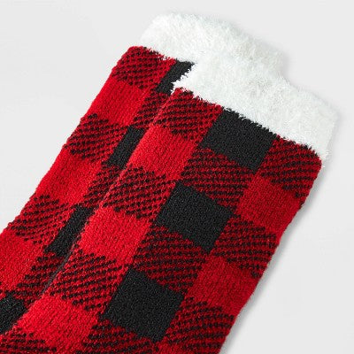 Women's Buffalo Plaid Double Lined Cozy Crew Socks - Auden Red/Black 4-10: Lightweight Knit, Double-Layered, Machine Washable