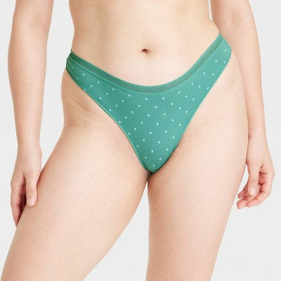 Women's 6pk Cotton Stretch Thong Underwear - Auden Assorted Color M: Solid & Polka Dots, Low Rise, Pull-On