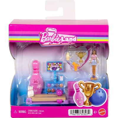 Barbie 1.5" Mini Barbie Land Doll and Bowling Alley Playset with Bowling Lane and Accessories