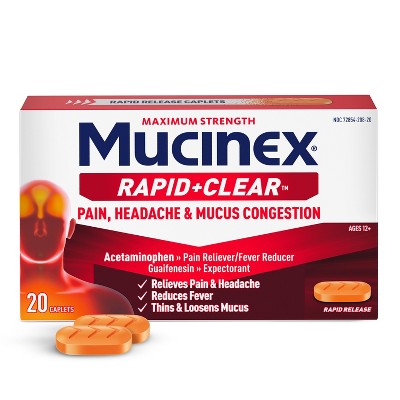 Mucinex Rapid Clear Pain Headache Mucus Congestion Tablets - 20ct