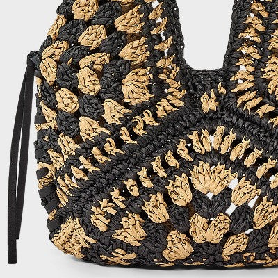 Hand Crocheted Straw Tassel Shoulder Bag - Universal Thread Natural/Black