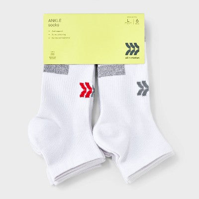 Kids' 6pk Ankle Length Socks - All In Motion White M
