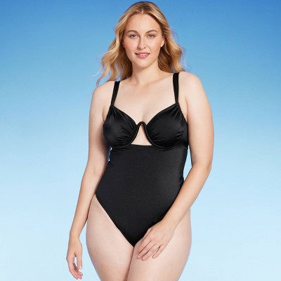 Women's Shirred Cup Underwire High Leg One Piece Swimsuit - 36D