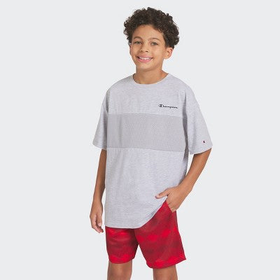 Champion Boys' Oversized Mesh Panel T-Shirt - Heathered Gray L