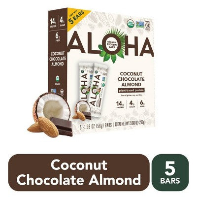 ALOHA Coconut Chocolate Almond Plant-Based Protein Bars - 14g Protein - 9.88oz/5ct