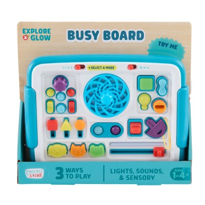 Chuckle & Roar Explore & Glow Busy Board - Interactive Toddler Activity Board with Lights, Sounds, Switches and 3 Play Modes, Ages 1-4+