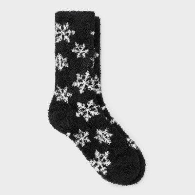 Women's Snowflake Cozy Crew Socks - Auden Black 4-10