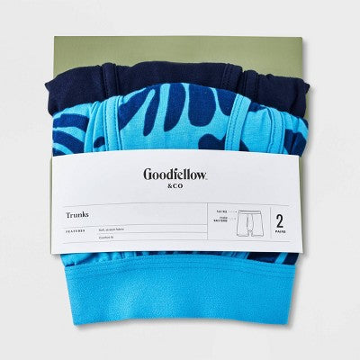 Men's Floral Leaf Print Trunks 2pk - Goodfellow & Co Blue/Navy M