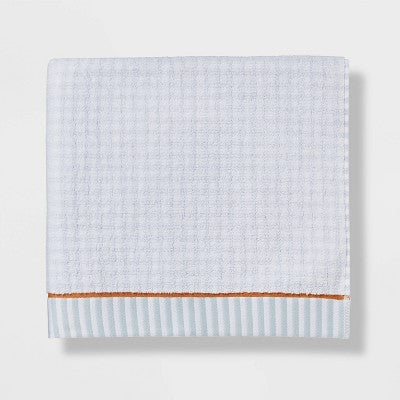 2pk single Traditional Gingham Plaid Bath Towel Blue- Thres