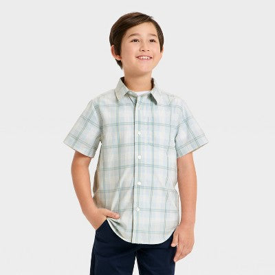 Boys' Short Sleeve Plaid Poplin Button-Down Shirt M