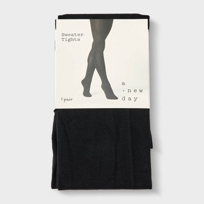 Women's Flat Knit Sweater Tights - A New Day Black S/M