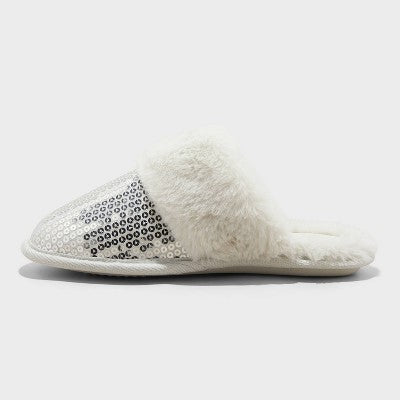 Women's Rae Sequin Scuff Slippers - Auden Silver XL