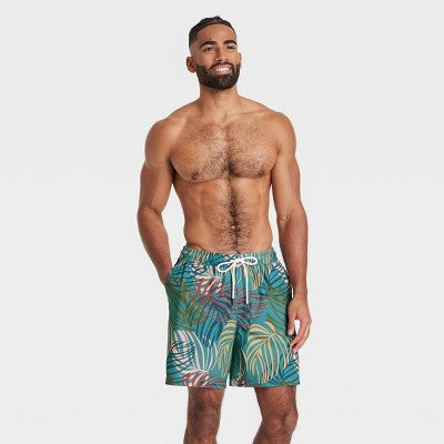 Men's 7" Swim Trunks Boxer Brief Liner Goodfellow&Co Teal Palm S
