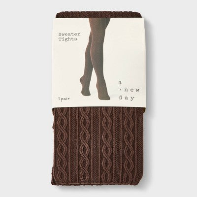 Women's Spaced Cable Sweater Tights - A New Day Foraging Brown M/L
