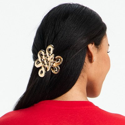 Lunar New Year Asian American Girl Club Knot Hair Clip - Gold