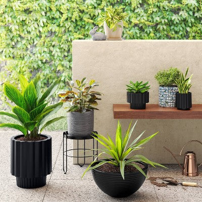 Grooved Bowl Outdoor Planter Black 20"x10" - Threshold