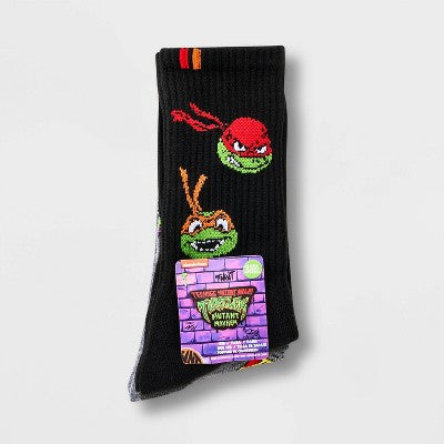 Boys' Teenage Mutant Ninja Turtles 3pk Crew Socks - M/L: Knit Figures Pattern, Paramount Pictures License