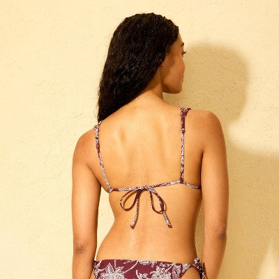 Women's Paisley Print Braided Straps Triangle Bikini Top  M
