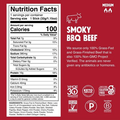 Chomps Snack Sticks Smoky BBQ Beef Meat Sticks - 9.2oz/8ct: 10g Protein
