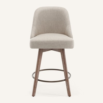 Bekrvio 26" Swivel Bar Stools Set of 1 with Solid Wood Legs, 3.15" Linen Upholstered Seat with Back, Mid-Century Bar Chairs for Kitchen Island, Brown (LOCAL PICKUP ONLY)