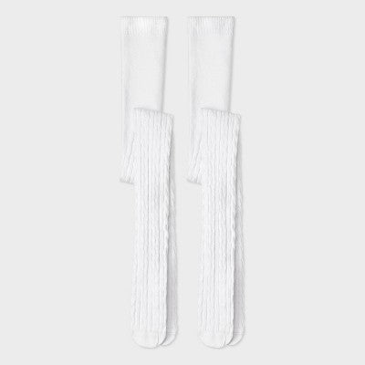 Girls' 2pk Cotton Tights - Cat & Jack White S