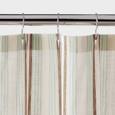 13pc Textured Stripe Shower Curtain Set Green - Threshold