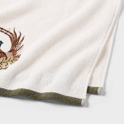 2pk Pheasant Embroidered Harvest Hand Towel Set White - Threshold