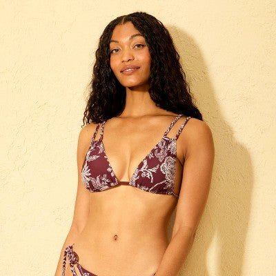 Women's Paisley Print Braided Straps Triangle Bikini Top  M
