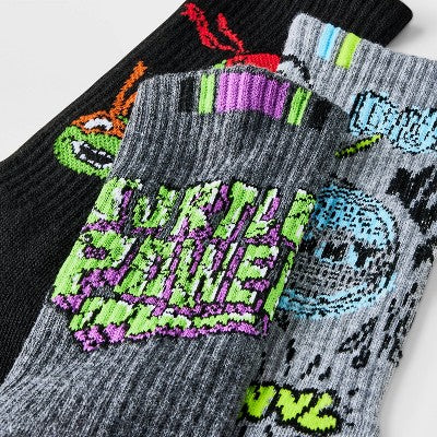Boys' Teenage Mutant Ninja Turtles 3pk Crew Socks - M/L: Knit Figures Pattern, Paramount Pictures License