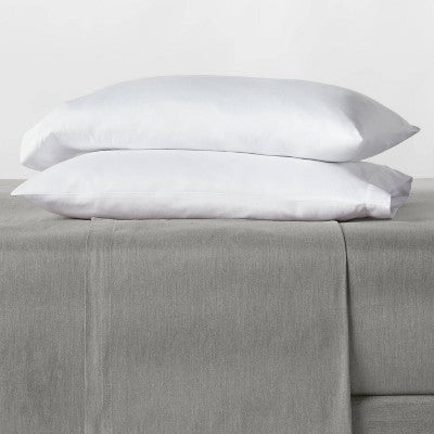 Full Easy Care Cotton Blend Sateen Flat Sheet Gray - Room Essentials