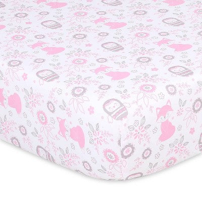 The Peanutshell Fitted Crib Sheets for Girls - Pink/White Woodland Floral - 4pk