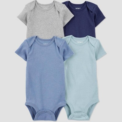 Carter's Just One You? Baby Boys' 4pk Short Sleeve Textured Solid Bodysuit - 6M: Crew Neck, Crotch Snap