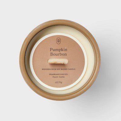 Medium Ceramic Wooden Wick Candle Pumpkin Bourbon - Threshold