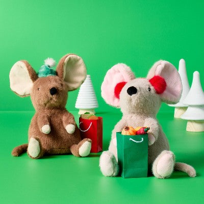 7" Tan Mouse with Red Ear Muffs Stuffed Animal - Gigglescape