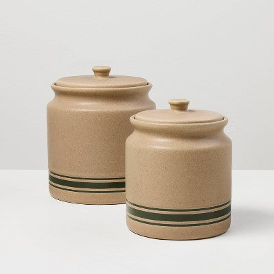 53 fl oz Stoneware Seasonal Canister Green Striped - Hearth & Hand with Magnolia (LOCAL PICKUP ONLY)
