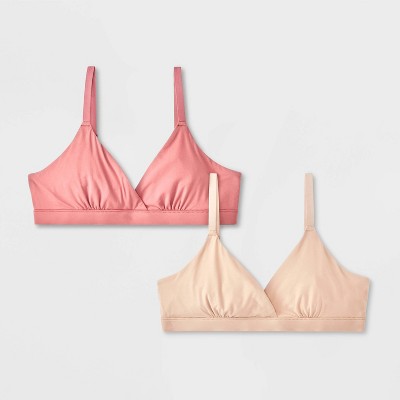 Girls' 2pk Fits All Triangle Bra art class Sand Beige/Rose Red XL